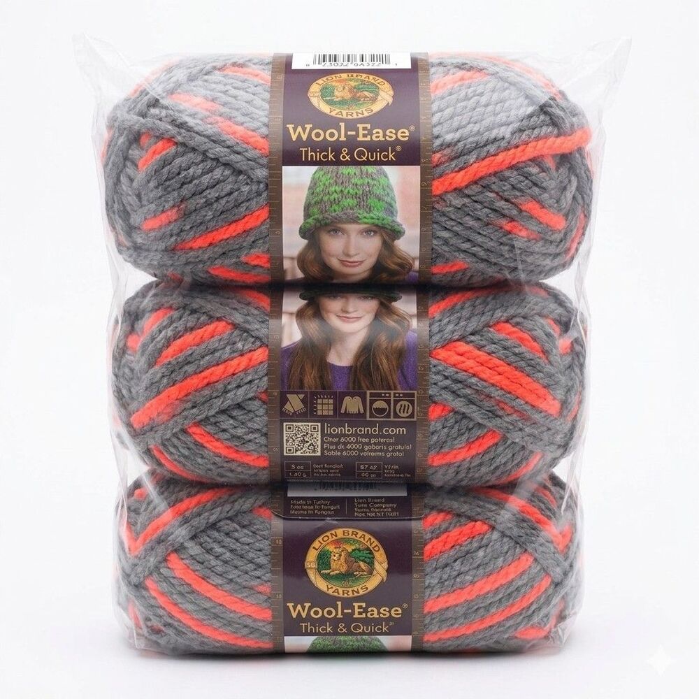 3X Lion Brand Wool-Ease Thick & Quick Yarn Monarch Maripoza Orange & Gray New